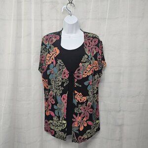 Choices Blouse Black Floral Retro Layered Grunge Vintage 1X